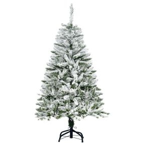 Árbol de Navidad artificial 120 cm con nieve, ignífugo, 200 ramas, apertura automática, base plegable y soporte metálico, verde