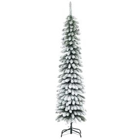 Árbol de Navidad artificial nevado estrecho 180 cm con 395 ramas y soporte de metal plegable