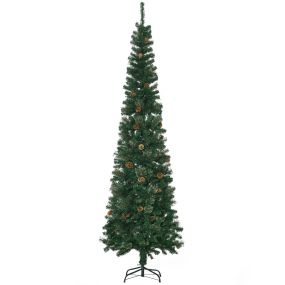 Árbol de Navidad estrecho de 225 cm con 706 ramas, 56 piñas y base plegable verde