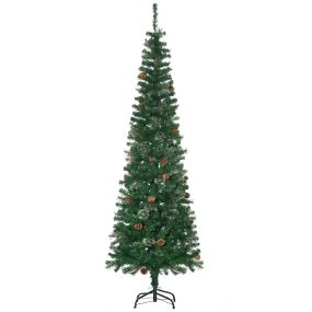 Árbol de Navidad Grande 195 cm Árbol de Navideño de 556 Ramas Árbol de Navidad Estrecho Forma de Lápiz con 25 Piñas Base Plegable Verde