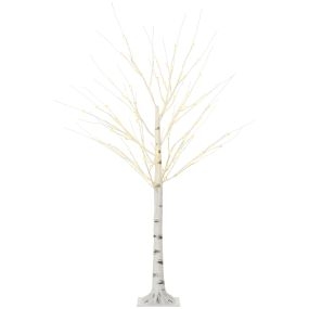 Árbol de Abedul Altura 150 cm con 96 Luces LED IP44 Blanco Cálido Ramas Flexibles y Base Lámpara de Árbol Decoración Navidad para Interiores 22x22x150 cm Blanco