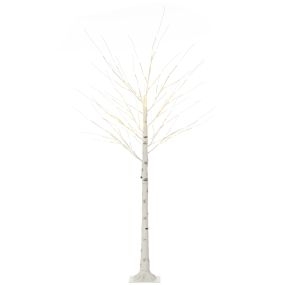 Árbol de abedul 180 cm con 96 luces LED IP44 blanco cálido ramas flexibles base 22x22x180 cm blanco