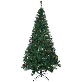 Árbol de Navidad artificial de pino 210 cm con 54 adornos y soporte metálico verde
