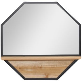 Espejo decorativo de pared octágono 61x61 cm con estante de almacenamiento negro