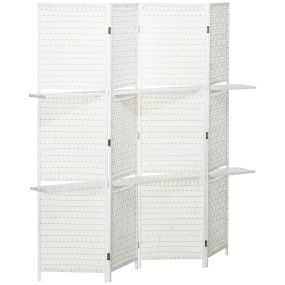 Biombo divisor de 4 paneles plegable 181x180 cm con estantes blanco