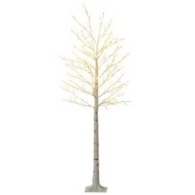 Árbol de cerezo artificial 180 cm con 180 luces LED blanco cálido, base, 3 modos, blanco