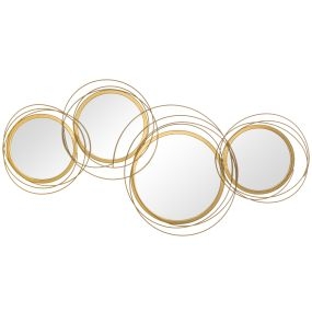 Decoración de pared de metal 3D con espejos redondos 107x56 cm dorado