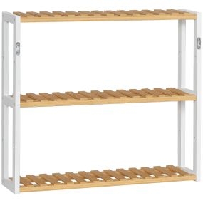 Estantería de pared de bambú de 3 niveles 60x15x54 cm natural y blanco