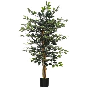 Ficus artificial con troncos 130 cm, macetas, 702 hojas realistas, Ø15x130 cm, verde