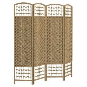 Biombo plegable de 4 paneles 160x170 cm de cuerda de papel y marco de madera natural