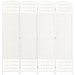 Biombo plegable de 4 paneles 160x170 cm de cuerda de papel y marco de madera blanco