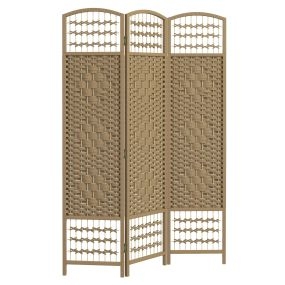 Biombo plegable de 3 paneles 120x170 cm de cuerda de papel y marco de madera natural