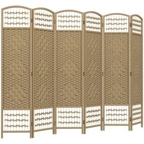 Biombo plegable de 6 paneles 240x170 cm de cuerda de papel y marco de madera natural