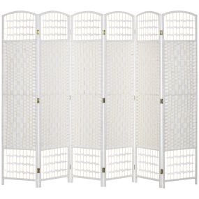 Biombo plegable de 6 paneles 240x170 cm de cuerda de papel y marco de madera blanco