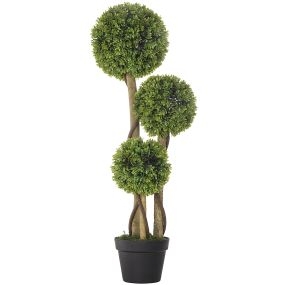 Árbol Artificial Topiario de Boj 90 cm con Maceta, Planta Artificial con 3 Bolas de Boj, Protección UV, Decorativa para Interior, Exterior, Terraza y Jardín, Verde Claro