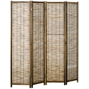 Biombo de 4 paneles plegable de madera y carrizo 160x1,8x170 cm estilo rústico natural