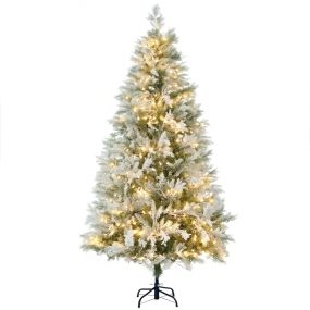 Árbol de Navidad artificial nevado 180 cm con 300 luces LED blancas cálidas y 577 ramas