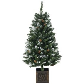 Árbol de Navidad Artificial con Maceta 120 cm Árbol de Navidad Nevado con 328 Ramas 20 Piñas y Soporte Metálico Decoración Navideña para Interiores Verde