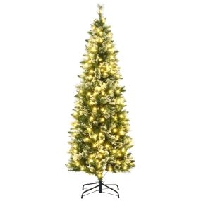 Árbol de Navidad Artificial 180 cm con 240 Luces LED Árbol de Navideño de 618 Ramas Árbol con Soporte de Acero Forma de Lápiz Ø68x180 cm Verde