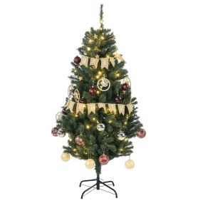 Árbol de Navidad artificial 150 cm con 100 luces LED, 8 modos, 472 ramas y 80 decoraciones verde