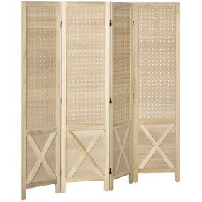Biombo plegable de 4 paneles de madera natural 152x1,7x144,5 cm para oficina dormitorio salón