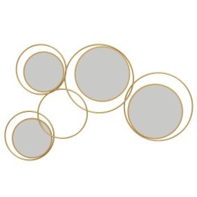 Espejo decorativo de pared de metal 3D con 4 espejos redondos 110x68 cm dorado
