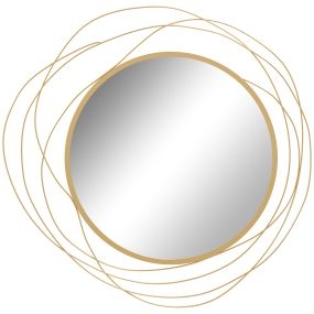 Espejo Decorativo de Pared, Adorno de Pared Metálico, Ø65 cm, con Ganchos, para Salón, Dormitorio, Pasillo, Dorado