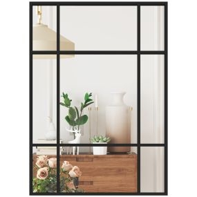 Espejo Rectangular de Pared, 70x50 cm, Espejo de Ventana con Marco de Metal, Decorativo para Salón, Dormitorio, Entrada, Negro