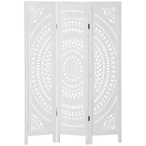 Biombo Plegable de 3 Paneles de Madera, 120x170 cm, Biombo Separador de Ambientes con Patrones Tallados Elegantes, Decoración para Dormitorio, Salón, Blanco