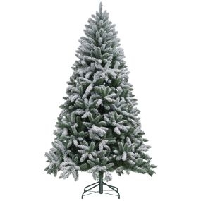 Árbol de Navidad 210 cm Árbol de Navidad Artificial Nevado con 1021 Ramas y Soporte de Metal Árbol Navideño para Salón Interior Verde