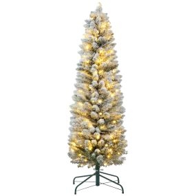Árbol de Navidad artificial nevado 150 cm con 120 luces LED, 263 ramas y patas de metal