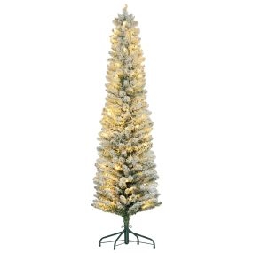 Árbol de Navidad artificial nevado 180 cm con 150 luces LED, 329 ramas y patas de metal