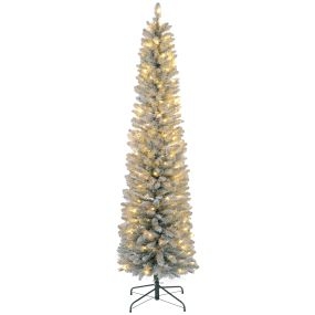 Árbol de Navidad 210 cm Árbol de Navidad Artificial Nevado con 180 Luces LED 405 Ramas y Patas de Metal Árbol Navideño para Salón Verde y Blanco