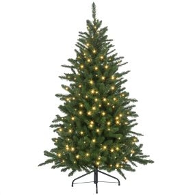 Árbol de Navidad 150 cm Árbol de Navidad Artificial con 220 Luces LED 588 Ramas y Patas de Metal Árbol Navideño para Salón Interior Verde