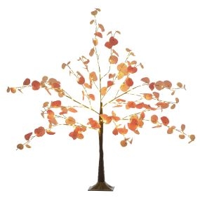 Árbol de eucalipto otoñal artificial 120 cm con 175 luces LED y base naranja para interiores y exteriores
