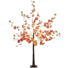 Árbol de eucalipto otoñal artificial 150 cm con 245 luces LED y base naranja para interiores y exteriores