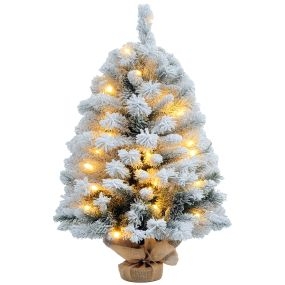 Árbol de Navidad 92 cm Árbol de Navidad Artificial Nevado con 50 Luces LED 133 Ramas 14 Piñas y Soporte de Metal Árbol Navideño para Salón Interior Verde