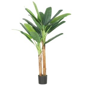 Árbol de plátano artificial 150 cm con maceta y 2 troncos, decoración interior, verde