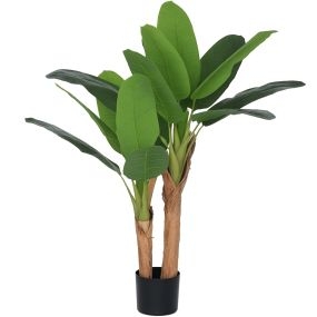 Planta artificial bananero 120 cm con maceta y 15 hojas verde para interior