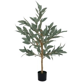 Planta artificial decorativa grande 120 cm laurel con maceta y hojas verdes para interior