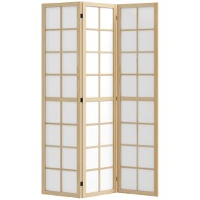 Biombo plegable de 3 paneles con marco de madera 120x170 cm natural