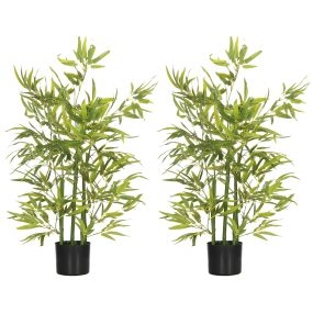 Juego de 2 plantas artificiales de bambú 90 cm con maceta verde para decoración hogar y oficina