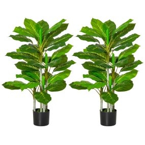 Conjunto de 2 plantas artificiales de 95 cm con 33 hojas y maceta, verde, interior y exterior