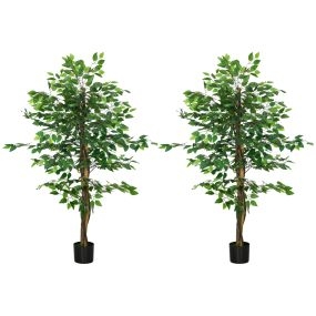Pack 2 ficus artificiales 150 cm con troncos naturales, maceta y 882 hojas, verde