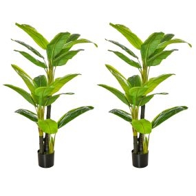 Pack de 2 plataneras artificiales 150 cm con maceta y 18 hojas verde para interior
