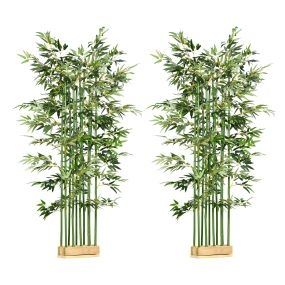 Pack de 2 Bambú Artificiales 180 cm Plantas Artificiales con 1640 Hojas Maceta de Madera de Pino Decoración para Interior Hogar 35x10x180 cm Verde