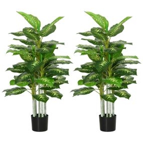 Pack de 2 Árboles Artificiales de Perenne 120 cm Plantas Artificiales Decorativas Grandes para Hogar Oficina Dormitorio Verde