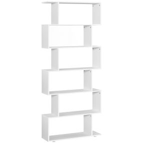 Estantería librería de madera en forma S 6 estantes 80x24x191 cm color blanco