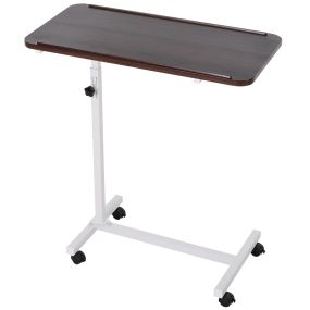 Mesa auxiliar con ruedas para sofá y cama, altura ajustable, acero, nogal oscuro y blanco, 77x40x76-100 cm