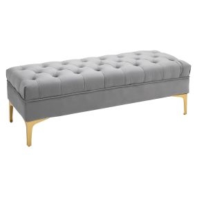 Banco pie de cama con asiento acolchado y patas metálicas gris 118x45x42 cm carga 120 kg